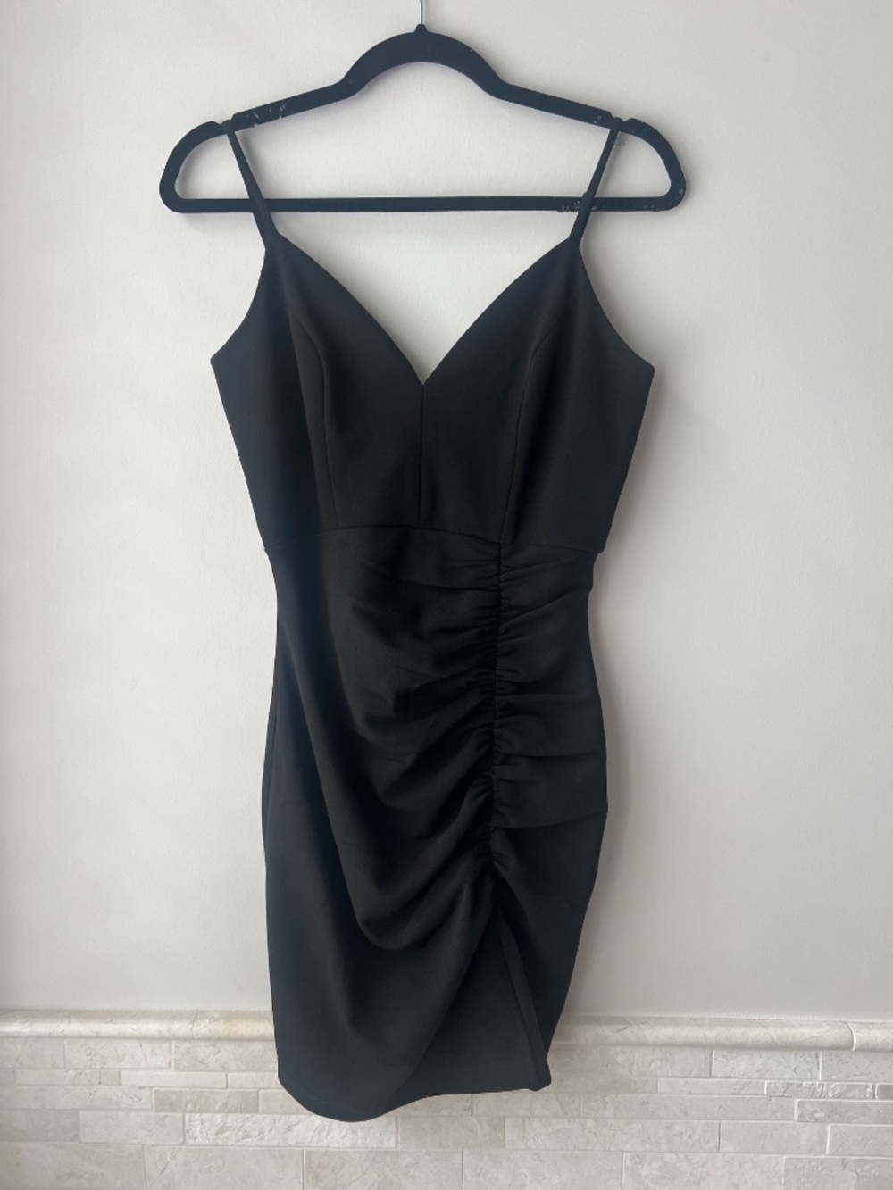 Emerald Sundae Black Ruched Bodycon Mini Dress Size M